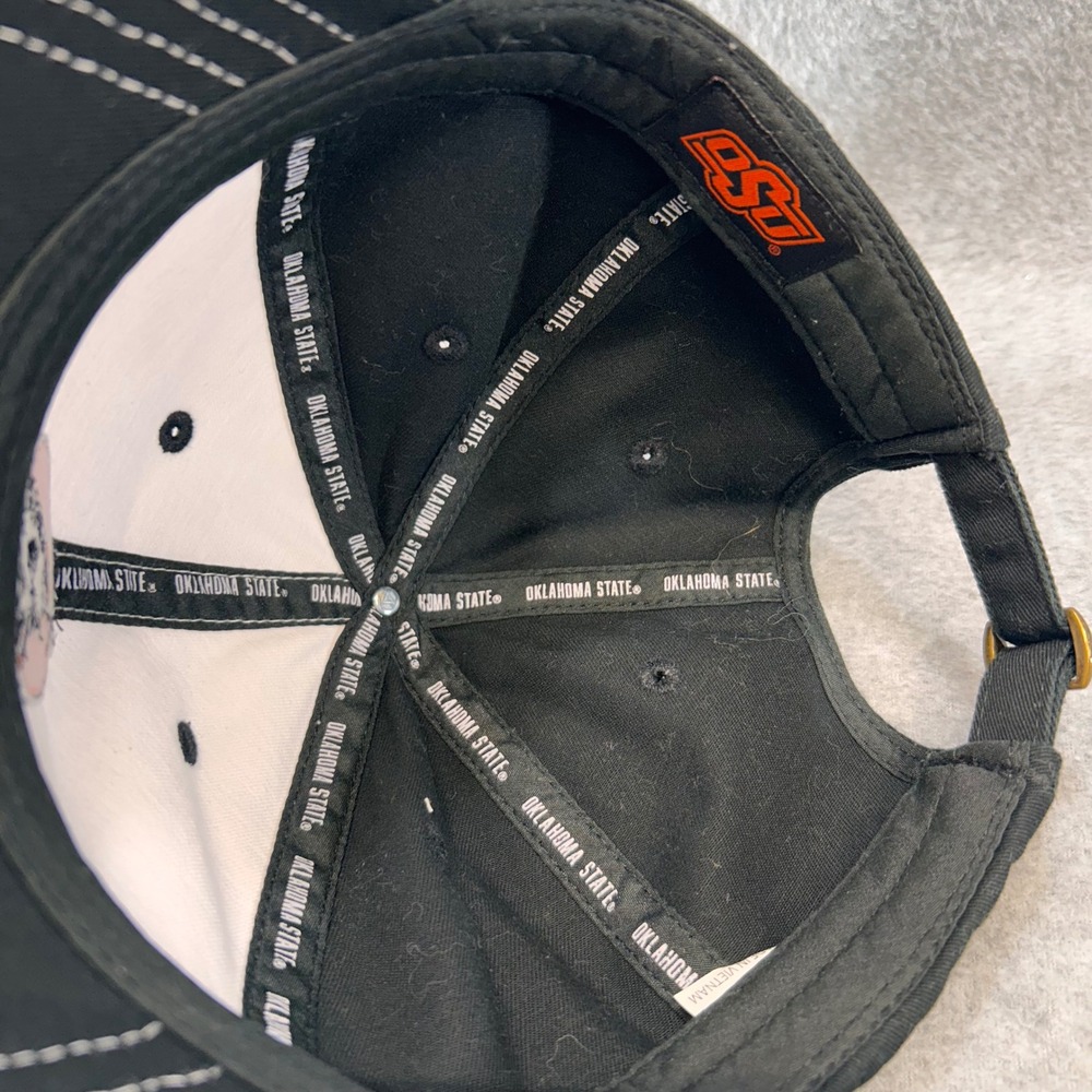 Oklahoma State Pistol Pete Mens Black White Hat Go Pokes Adjustable OSFM - Picture 9 of 12